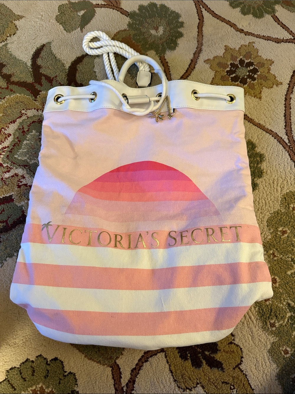Victoria’s Secret Pink and White Striped Canvas Drawstring Backpack - Picture 8 of 8